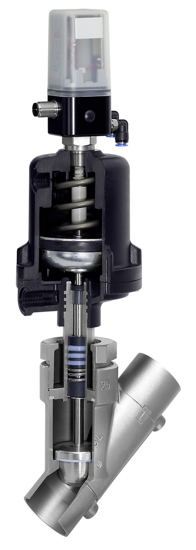 Das Regelventil GEMÜ 554 ist dank den schwer entflammbaren PTFE-Dichtungen bestens geeignet für Sauerstoff. / Thanks to its difficult-to-ignite PTFE seals, the GEMÜ 554 control valve is perfectly suited to oxygen applications.