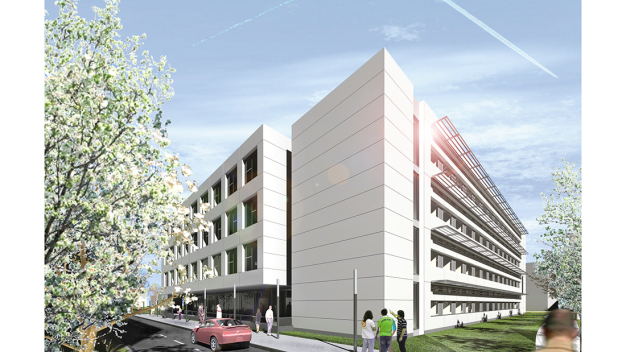 Rendering Seitenansicht Labor-Rotationsgebäude an der Universität Bonn (Bergstermann + Dutczak Architekten)