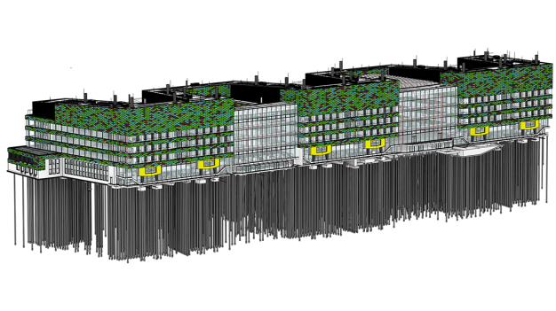 Abb. 4: Das Feringa Building als natives 3D-Modell in einer BIM-fähigen Software. © 2022 Kelvin Reinraumsysteme GmbH – Alle Rechte vorbehalten 