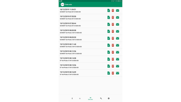 SCHMIDT® Sensor App ermöglicht das Aufzeichnen der Echtzeitmessungen, sowie das Abspeichern und spätere externe weiterverarbeiten der Daten. Diese können gespeichert, per E-Mail geteilt und anschließend mit zusätzlicher Software weiterverarbeitet werden.