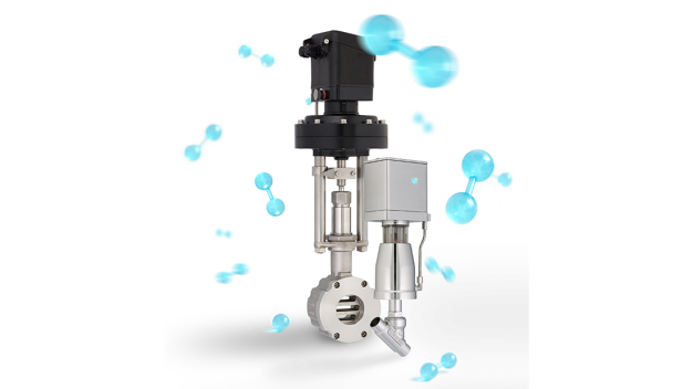 Gleitschieberventil 8021 und Schrägsitz-Stellventil 7025 mit Wasserstoffmolekülen