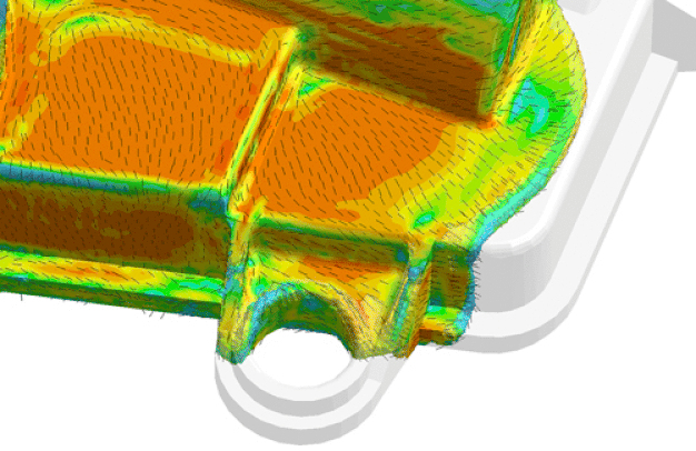 Bild 1 – Vorhersage der Faserorientierung in SIGMASOFT®. / Figure 1 – Fiber orientation prediction in SIGMASOFT® .