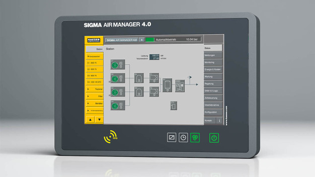 SAM 4.0: The Sigma Air Manager 4.0 (SAM 4.0) not only monitors and controls all components of a compressed air station with high efficiency, but also makes them ready for Industry 4.0. (Copyright: KAESER KOMPRESSOREN SE)
