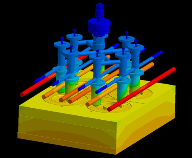 SIGMASOFT® Virtual Molding reproduziert die komplexe thermische Wechselwirkung zwischen allen Werkzeugkomponenten über mehrere Zyklen beim Elastomerspritzguss. Dadurch kann das genaue thermische Verhalten und dessen Auswirkungen auf die Produktivität und Teilequalität, vorhergesagt werden. / SIGMASOFT® Virtual Molding reproduces the complex thermal interaction between all mold components during several cycles in rubber injection molding. As a result the exact thermal behavior of the molding system, and its effect on productivity and part quality, can be predicted.   