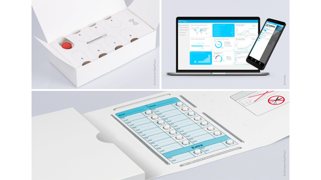 Mit der MEMS AS®-Plattform von AARDEX werden die Daten aus der Dosierungshistorie der smarten Verpackungen von Schreiner MediPharm visualisiert und analysiert. / With MEMS AS® Platform from AARDEX, the data from the dosing history of the smart packaging from Schreiner MediPharm are visualized and analyzed.