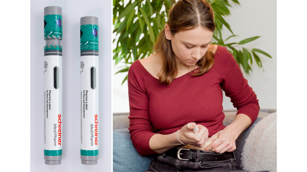 Das multifunktionale Label erhöht die Produktsicherheit und den Anwenderkomfort von Pens und Autoinjektoren. © Schreiner MediPharm