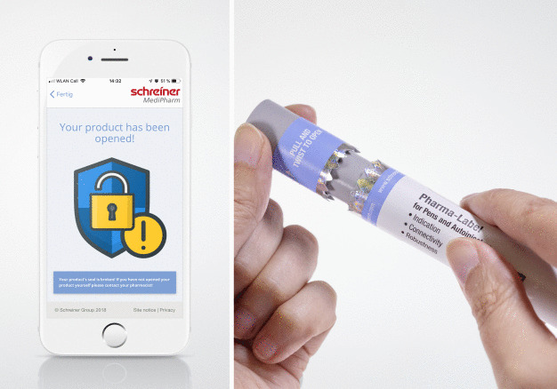 Mit dem neuen NFC-Label und der dazugehörigen Smartphone-App können Anwender zweifelsfrei prüfen, ob das Produkt noch originalverschlossen ist oder bereits geöffnet wurde. / The new NFC-Label and corresponding smartphone app make it possible for users to unequivocally verify if the product is still in its originally sealed condition or has been opened before. 