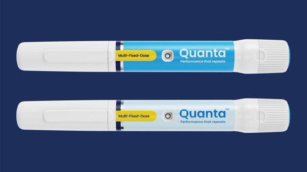 Der Quanta™-Pen von SHL Medical wird durch das speziell entwickelte Funktionslabel von Schreiner MediPharm um zusätzliche Funktionen für Sicherheit, Konnektivität und Nutzerkomfort erweitert. © SHL Medical