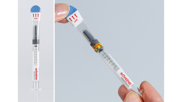 Das Syringe-Closure-Wrap Label für Fertigspritzen zeigt irreversibel jede Erstöffnung an und gibt dadurch Anwender und Patient mehr Sicherheit. / The Syringe-Closure-Wrap label for prefilled syringes irreversibly indicates any first opening and thus enhances user certainty and patient safety.