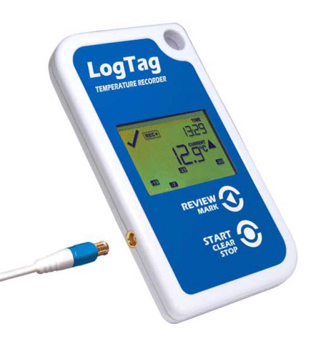 Temperaturdatenlogger TRED30-16R mit Display, akustischem Alarm und externem Fühler.