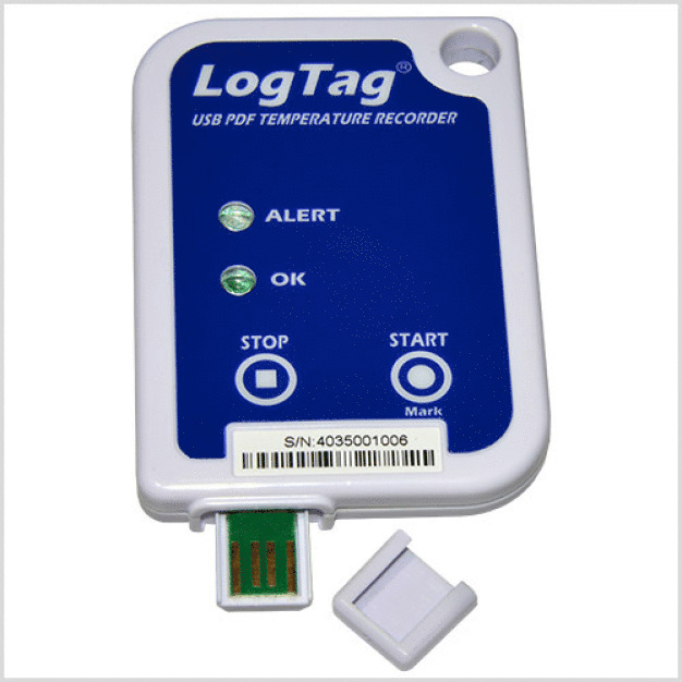 Temperatur-Datenlogger USRIC-8 mit integriertem USB-Anschluss.