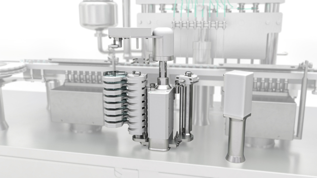 Der neue patentierte Settle Plate Changer SPC von Syntegon automatisiert das mikrobielle Monitoring und reduziert Produktionsunterbrechungen sowie menschliche Eingriffe in die Prozesszone auf ein Minimum. / The new patented Settle Plate Changer SPC from Syntegon automates viable monitoring and reduces production interruptions and human intervention in the process zone to a minimum.