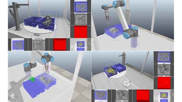 Mit virtuellen Machbarkeitsuntersuchungen können Unternehmen schnell und ohne Investitionen in Material die Machbarkeit einer Griff-in-die-Kiste-Anwendung prüfen lassen. © Fraunhofer IPA
