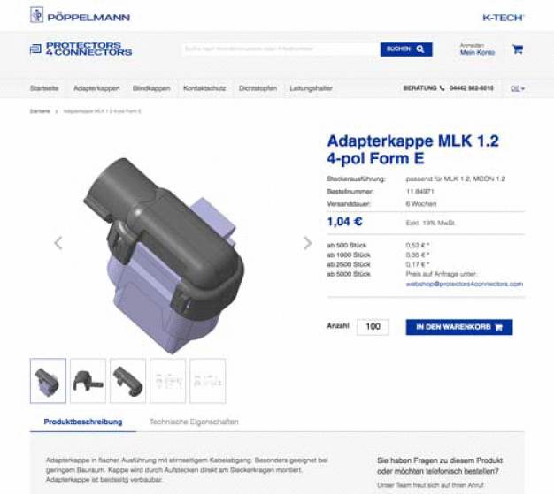 Abb2: Übersichtlich und gut strukturiert: Eine zielgerichtete Produktsuche, detaillierte Produktbeschreibungen und die flexible Mengenauswahl machen den Einkauf im neuen K-TECH® Webshop besonders komfortabel.