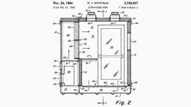 Das erste Patent (Auszug) auf einen Reinraum, angemeldet von Willis Whitfield. / The first patent (extract) of a cleanroom, filed by Willis Whitfield. © United States Patent Office